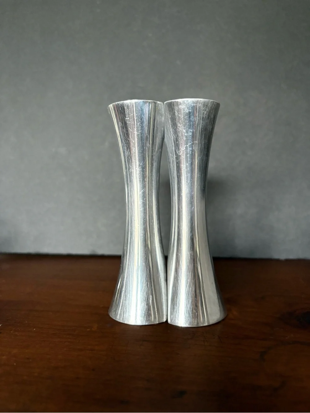 Nambe Kissing Salt and Pepper Shakers- High End Vintage Modern Contemporary